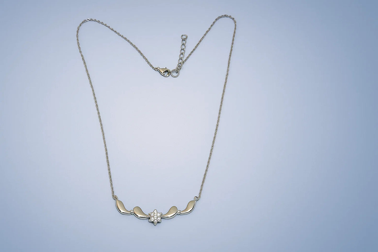 925 Silver Floral Curve Necklace with Micro Stones