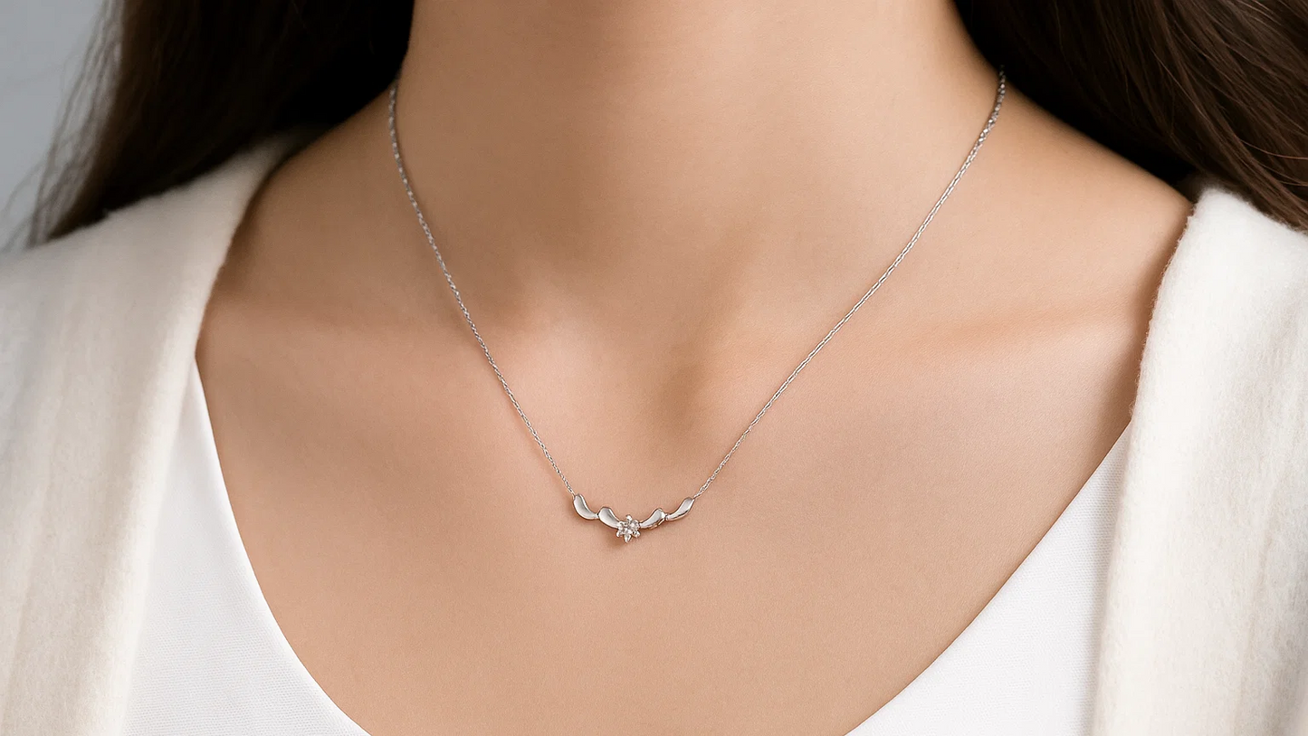 Floral Curve Necklace with Micro Stones