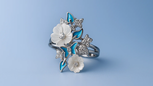 925 Sterling Silver Floral Butterfly Cocktail Ring