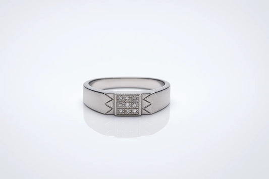 Men’s Silver Geometric Square Stone Ring