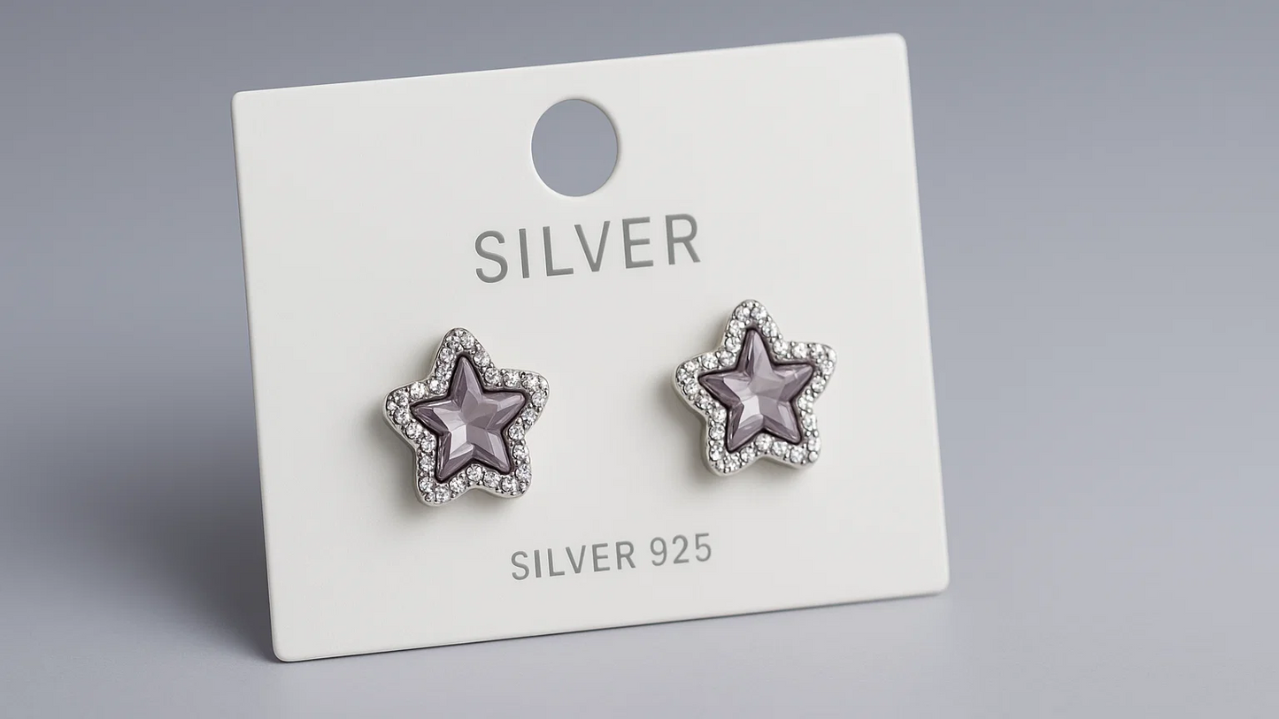 925 Sterling Silver Star Stud Earrings – Sparkling Crystal Accent Design