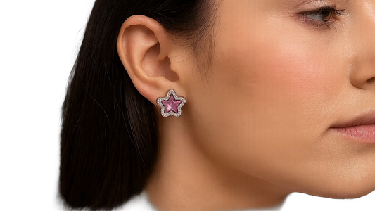 925 Sterling Silver Star Stud Earrings – Sparkling Crystal Accent Design