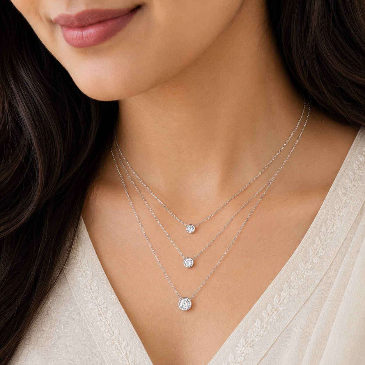 Celestia Triple Halo Solitaire Necklace