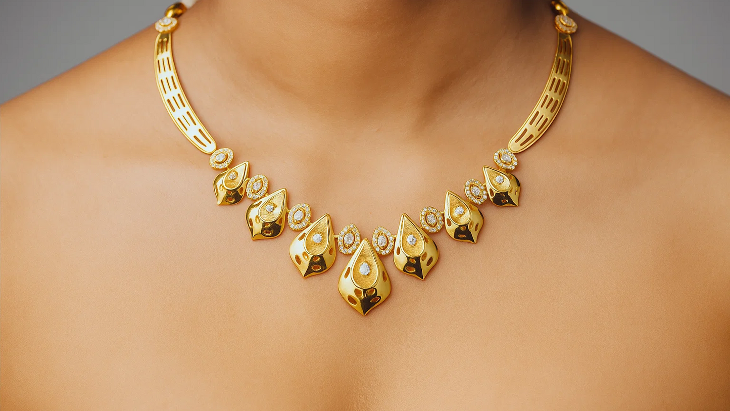 Elegant Gold-Plated 925 Silver Necklace with Micro Stones – Bridal & Party Wear