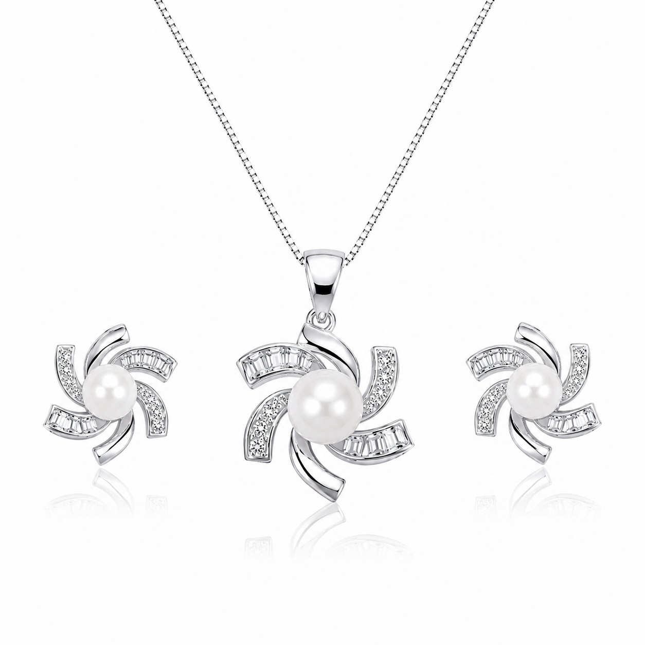 Moon Pearl Swirl Pendant Set Necklace