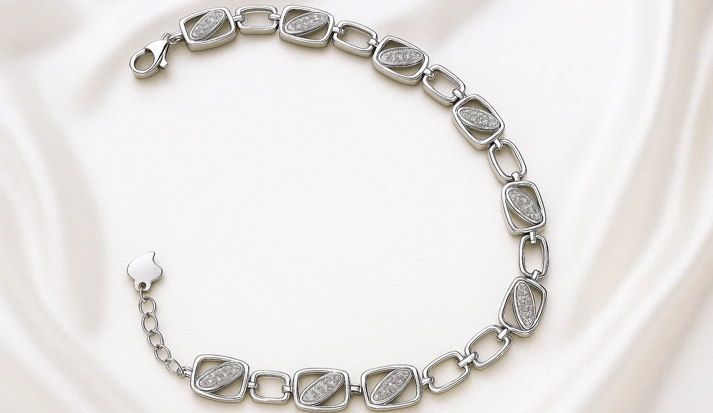 925 Silver Geometric Stone-Studded Bracelet