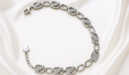 925 Silver Geometric Stone-Studded Bracelet