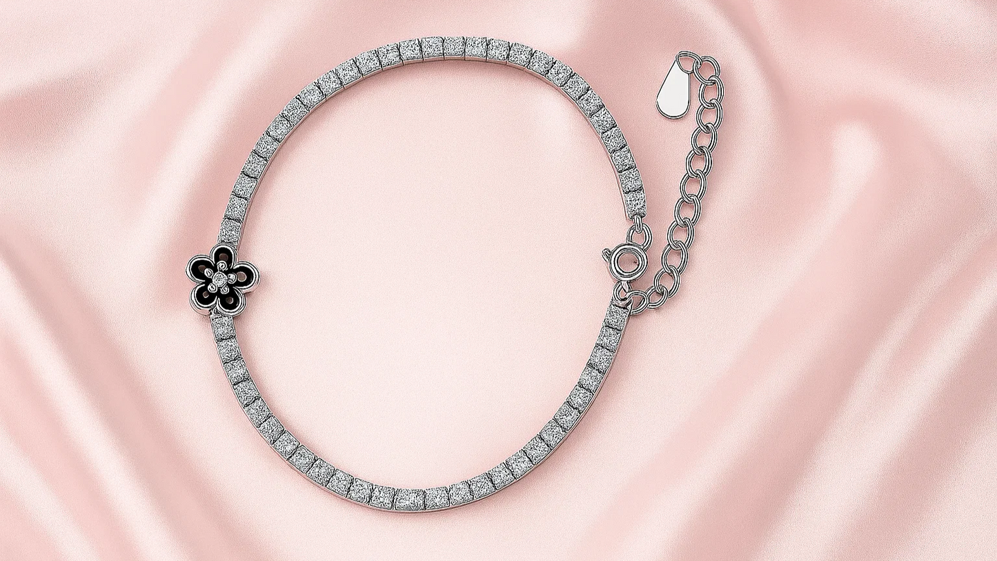Floral Charm 925 Sterling Silver Tennis Bracelet
