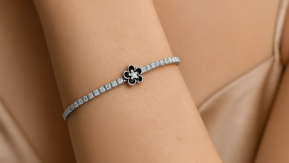 Floral Charm 925 Sterling Silver Tennis Bracelet