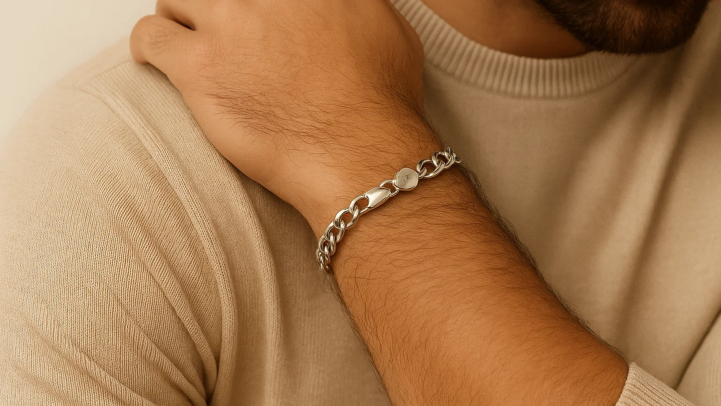 925 Silver Cuban Link Chain Bracelet for Men