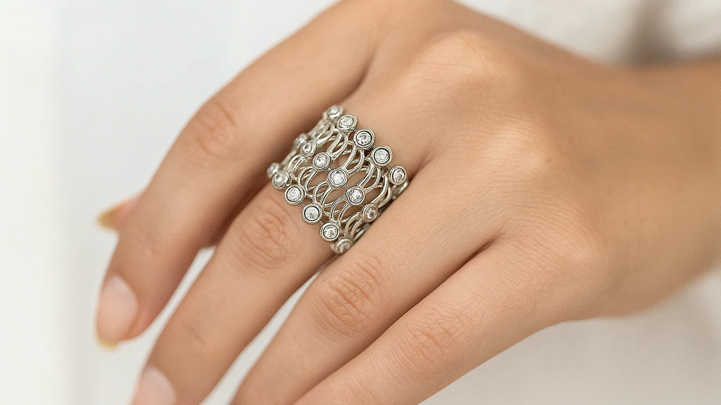 Designer Silver Openwork Cuff Bracelet – Ring-cum-Bracelet