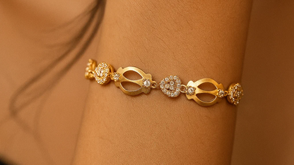 Royal Heart & Floral Rose Gold-Plated Bracelet