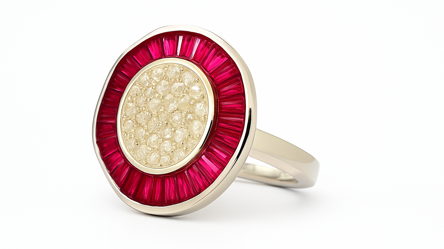 Silver Ruby & CZ Halo Ring