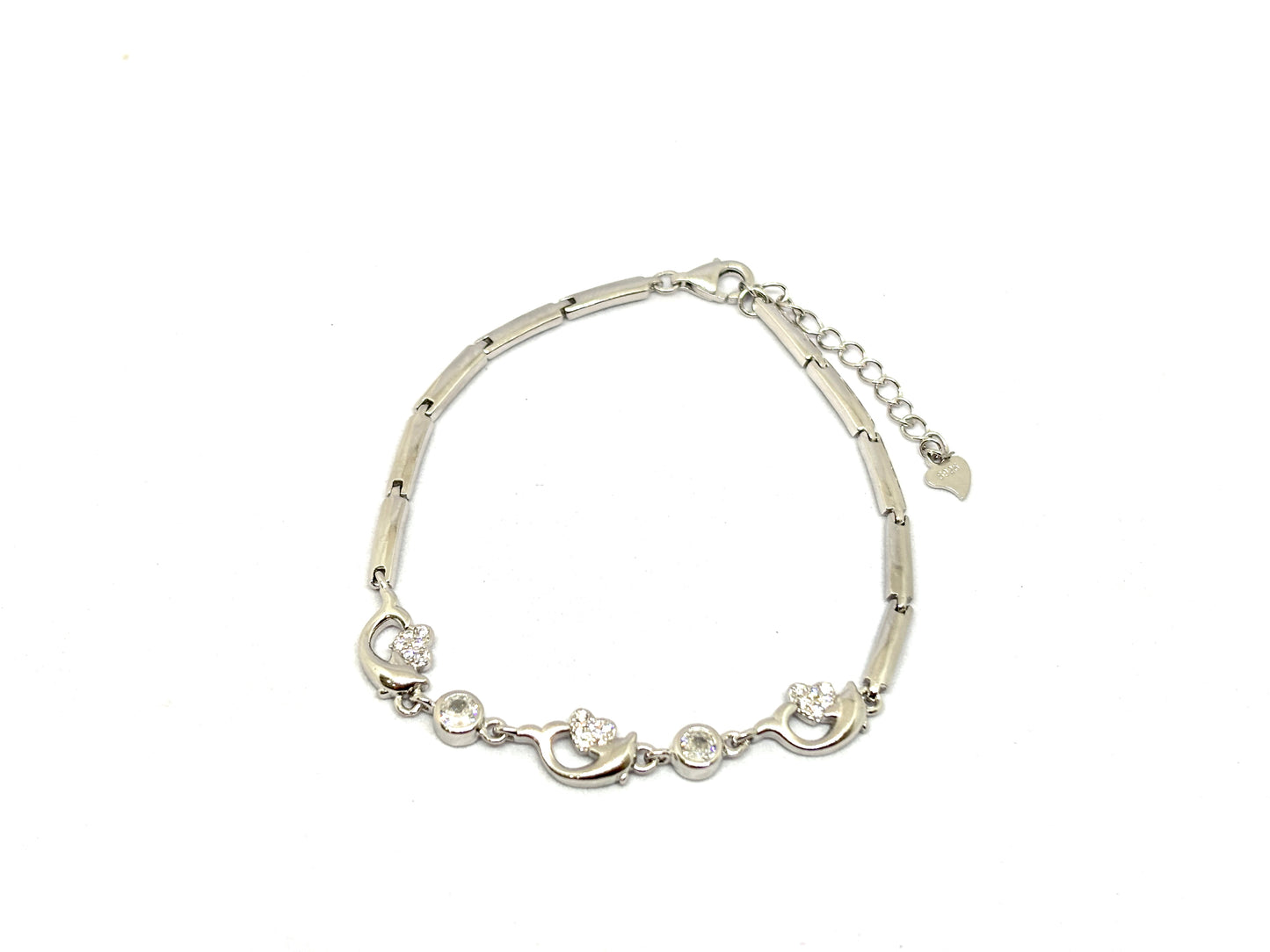 Elegant Silver Floral Charm Bracelet – Adjustable Crystal Accent Women’s Jewelry