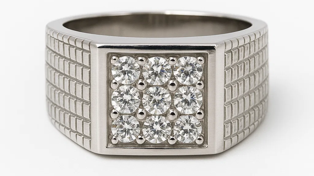 Men’s Silver Statement Ring with Rectangular Stone Cluster