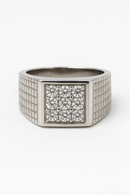 Men’s Silver Statement Ring with Rectangular Stone Cluster