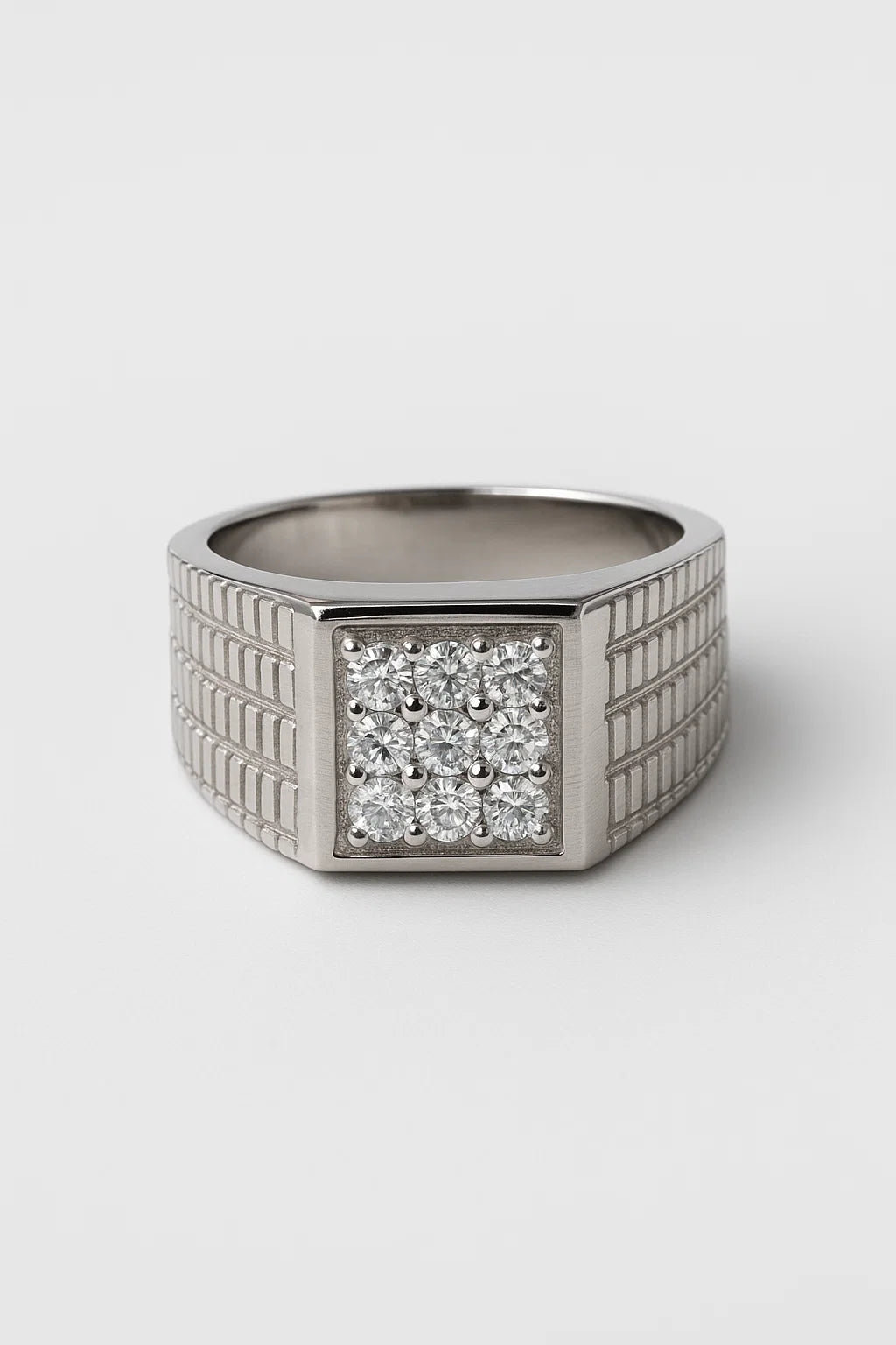 Men’s Silver Statement Ring with Rectangular Stone Cluster