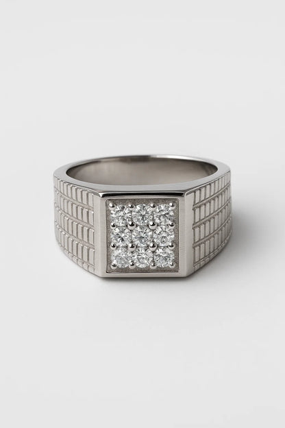 Men’s Silver Statement Ring with Rectangular Stone Cluster