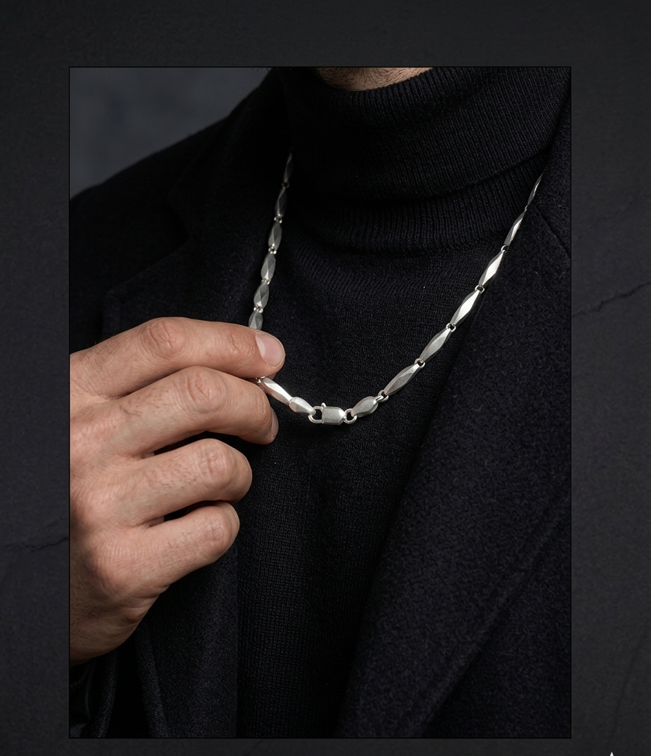 Premium 925 Sterling Silver Faceted Bar Chain