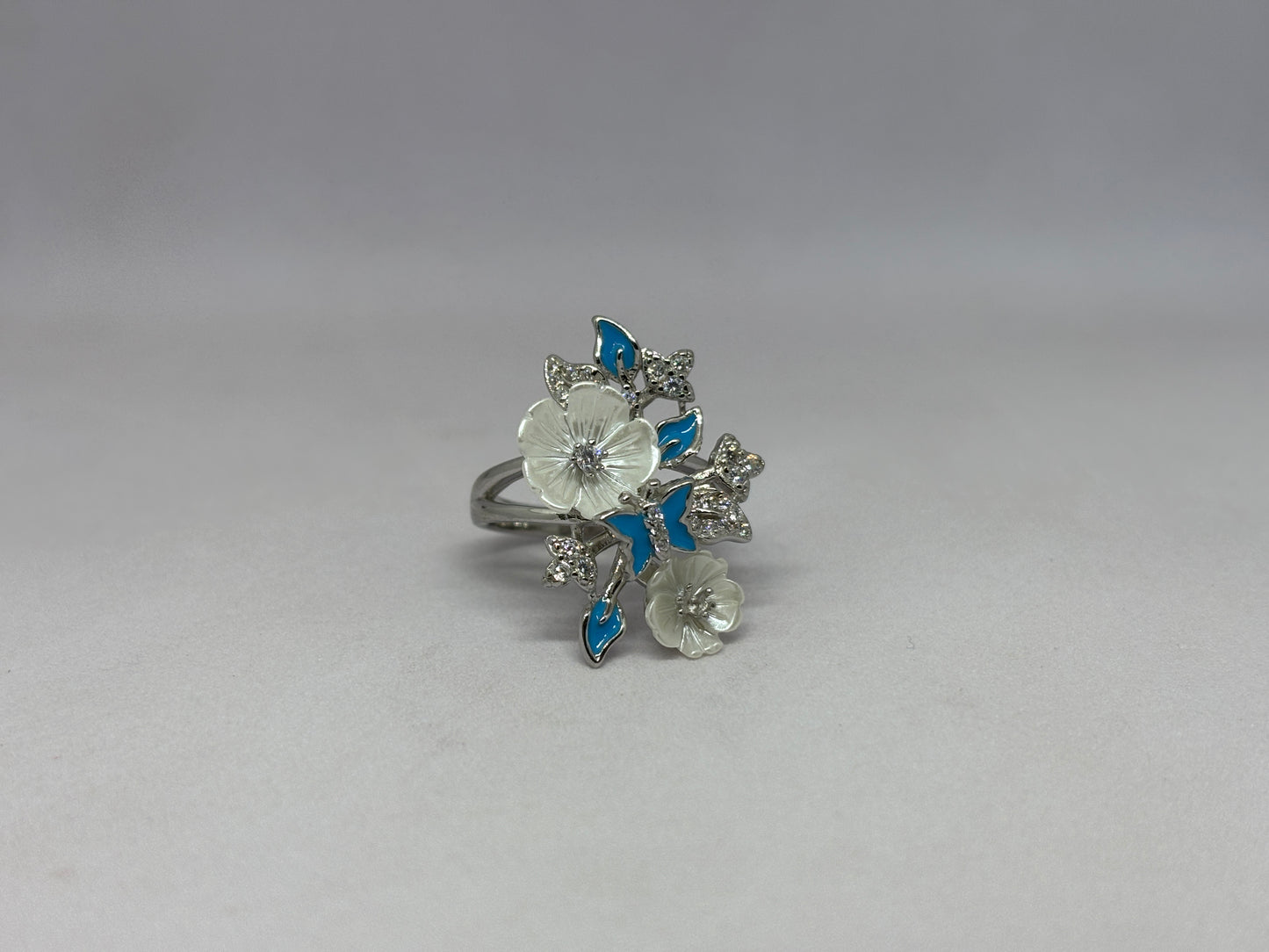 925 Sterling Silver Floral Butterfly Cocktail Ring