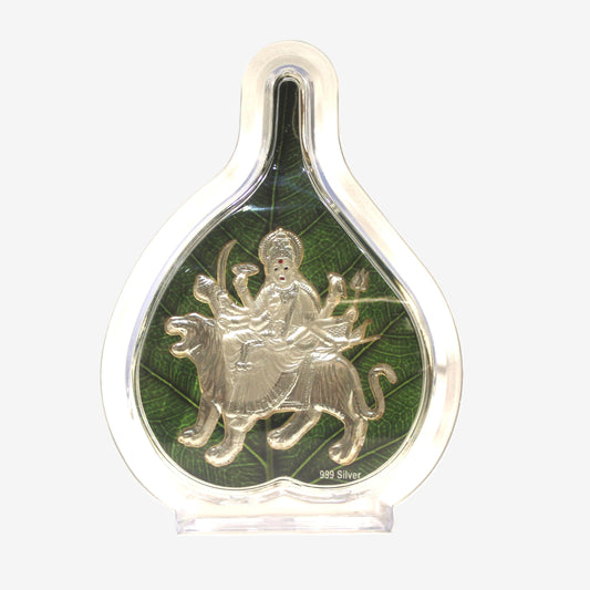 999 Silver Mata Rani Leaf Frame | Goddess Durga Idol for Pooja & Auspicious Gifting