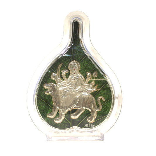 999 Silver Mata Rani Leaf Frame | Goddess Durga Idol for Pooja & Auspicious Gifting