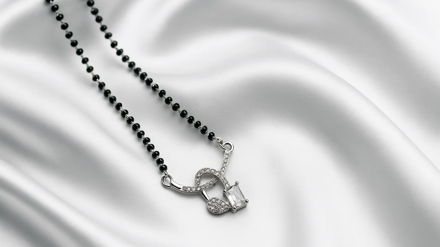 925 Silver Diamond-Cut Heart Mangalsutra