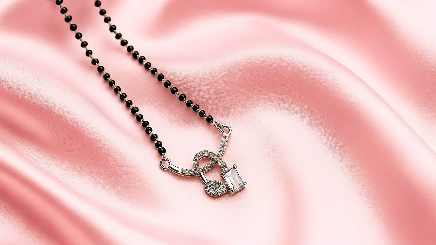 925 Silver Diamond-Cut Heart Mangalsutra