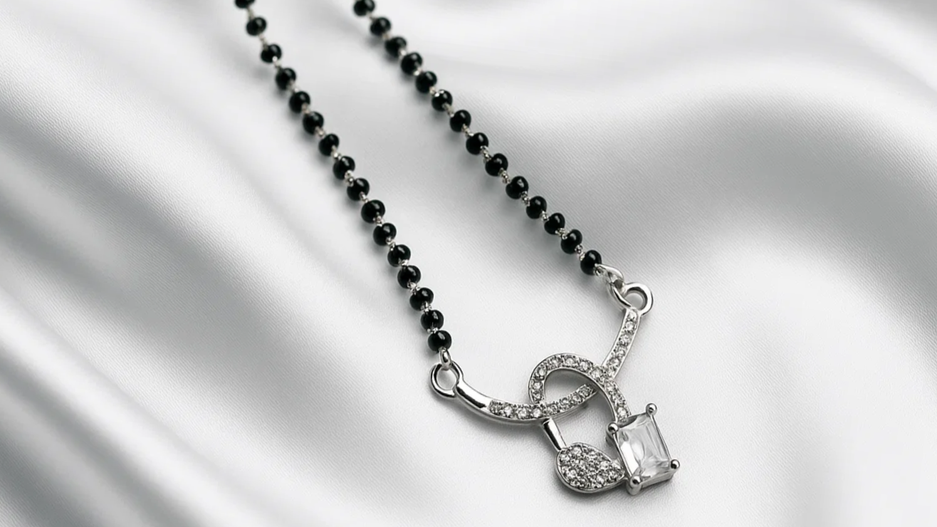 925 Silver Diamond-Cut Heart Mangalsutra