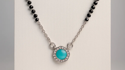 925 Silver Mangalsutra with Turquoise Stone & Crystal Halo