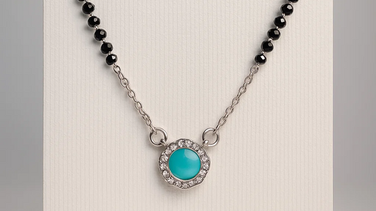 925 Silver Mangalsutra with Turquoise Stone & Crystal Halo