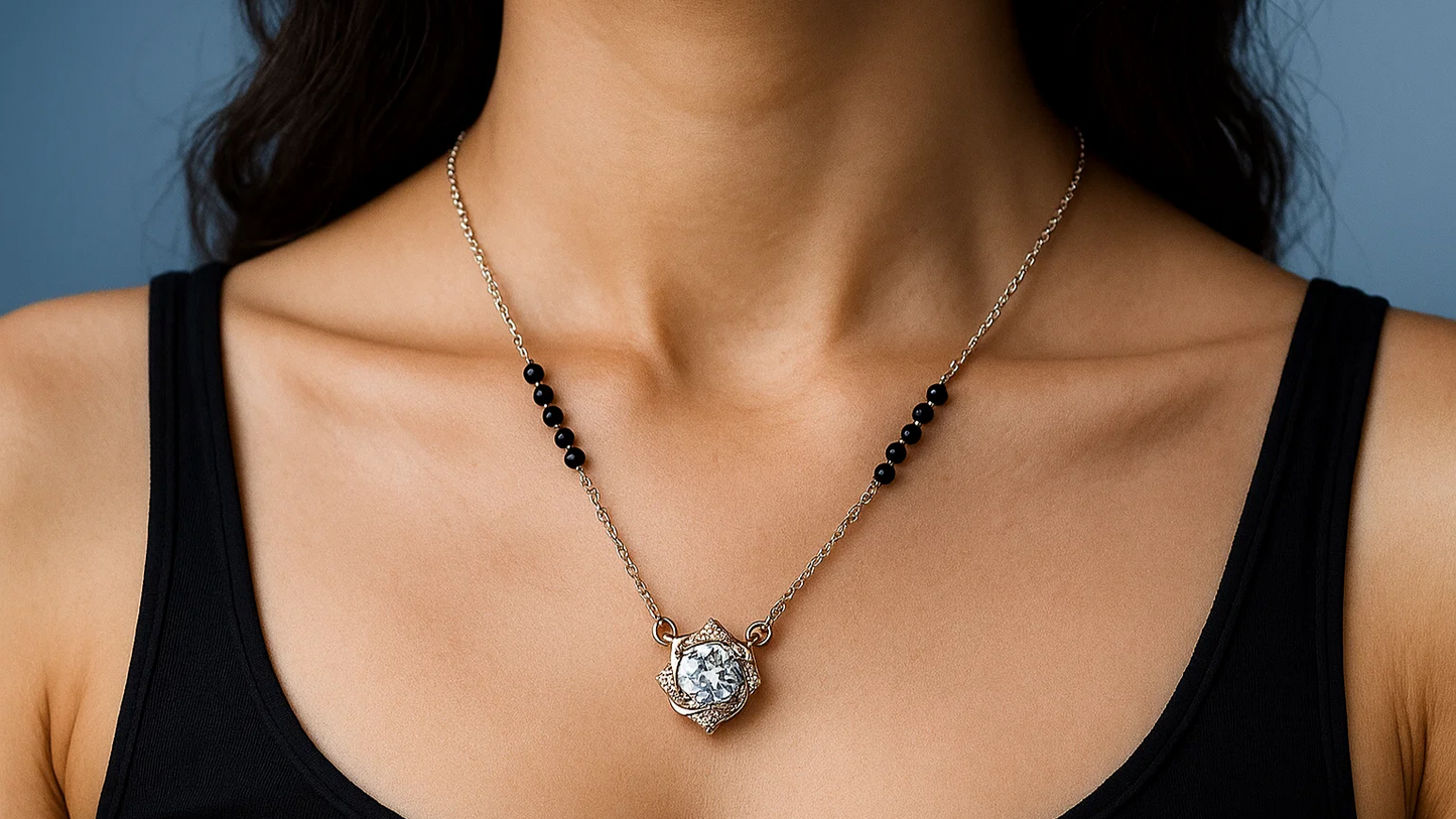 925 Silver Mangalsutra with Floral Pendant