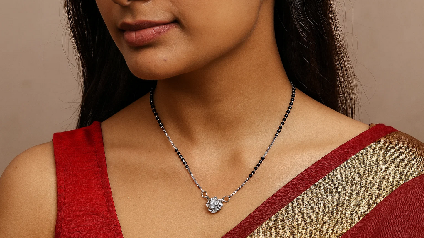 925 Silver Mangalsutra with Floral Pendant