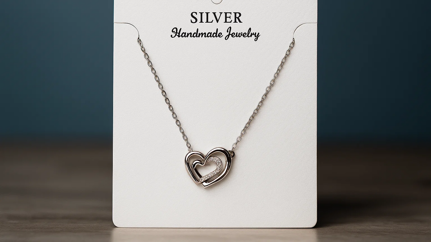 925 Silver Double Heart Pendant Necklace