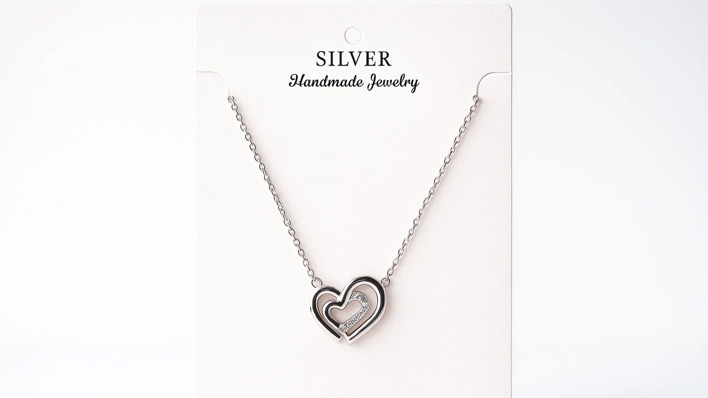 925 Silver Double Heart Pendant Necklace