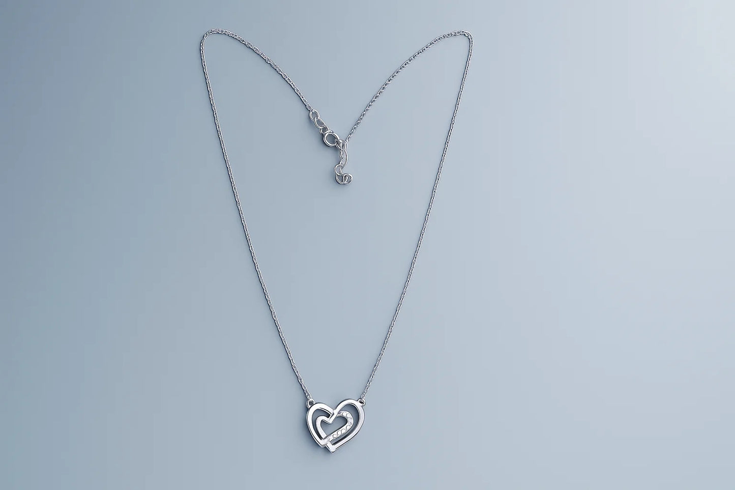 925 Silver Double Heart Pendant Necklace