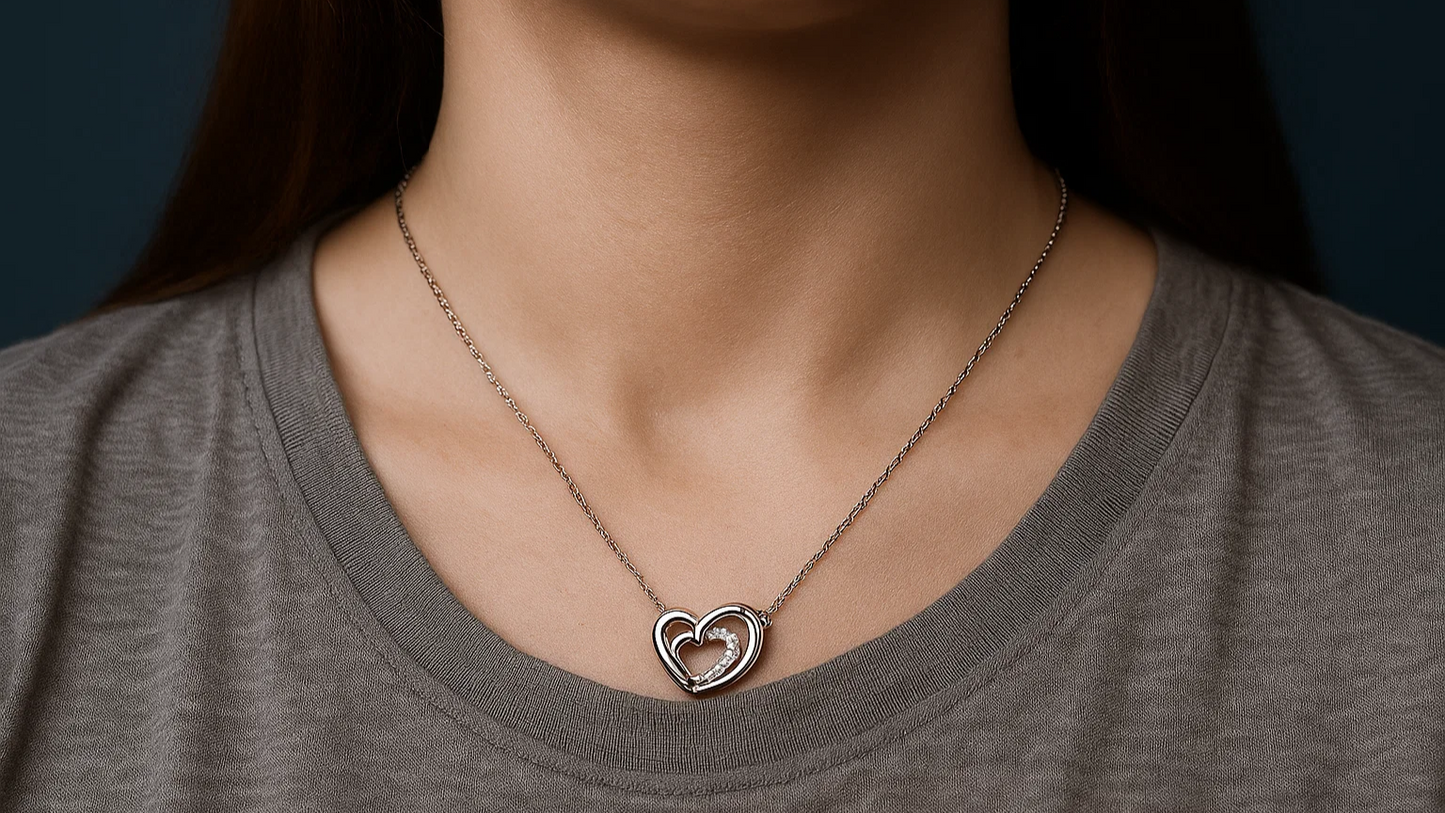 925 Silver Double Heart Pendant Necklace