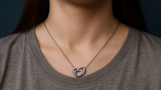 925 Silver Double Heart Pendant Necklace