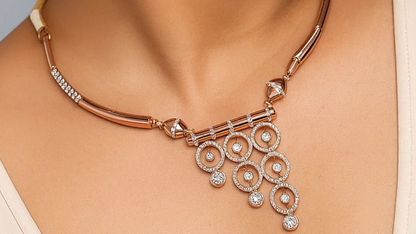 Rose Gold Plated Silver Necklace & Earring Set – Modern Geometric Designer Jewelry