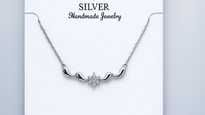 925 Silver Floral Curve Necklace with Micro Stones