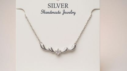 925 Silver Floral Curve Necklace with Micro Stones