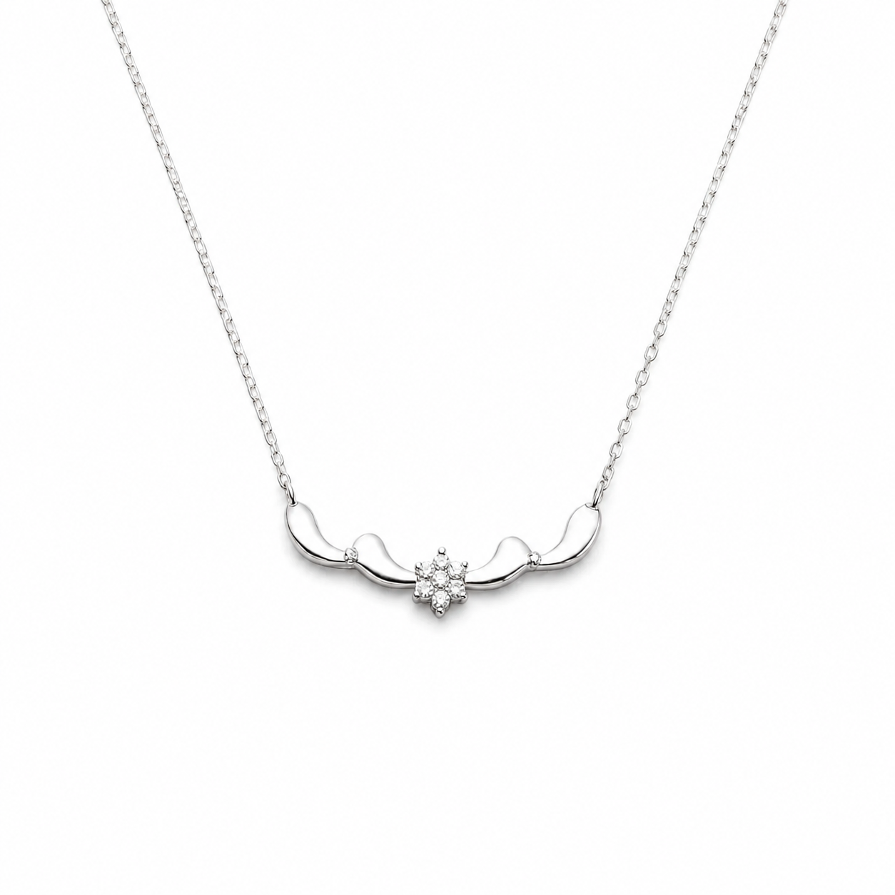 Floral Curve Necklace with Micro Stones