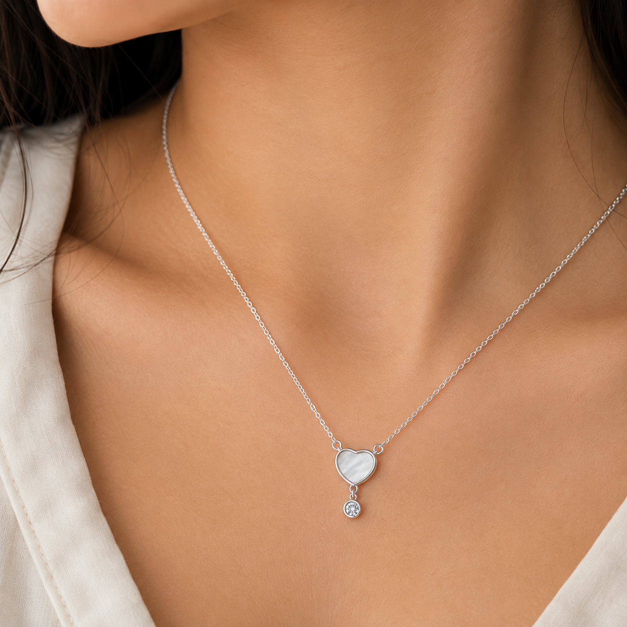 Celeste Heart Halo 925 Sterling Silver Pendant Necklace