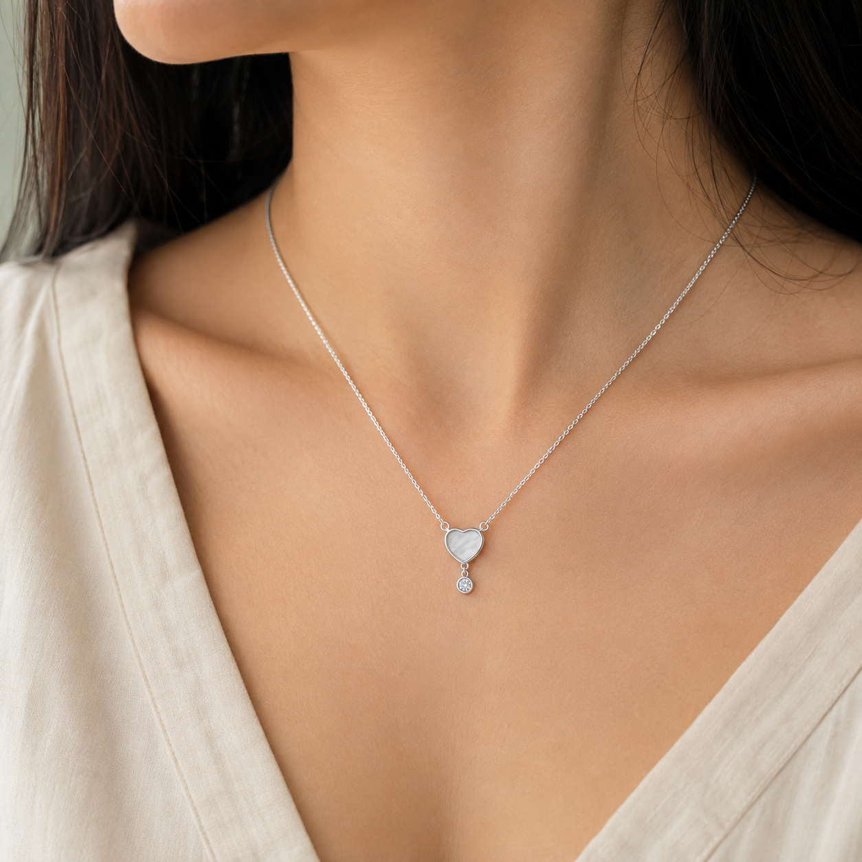Celeste Heart Halo 925 Sterling Silver Pendant Necklace