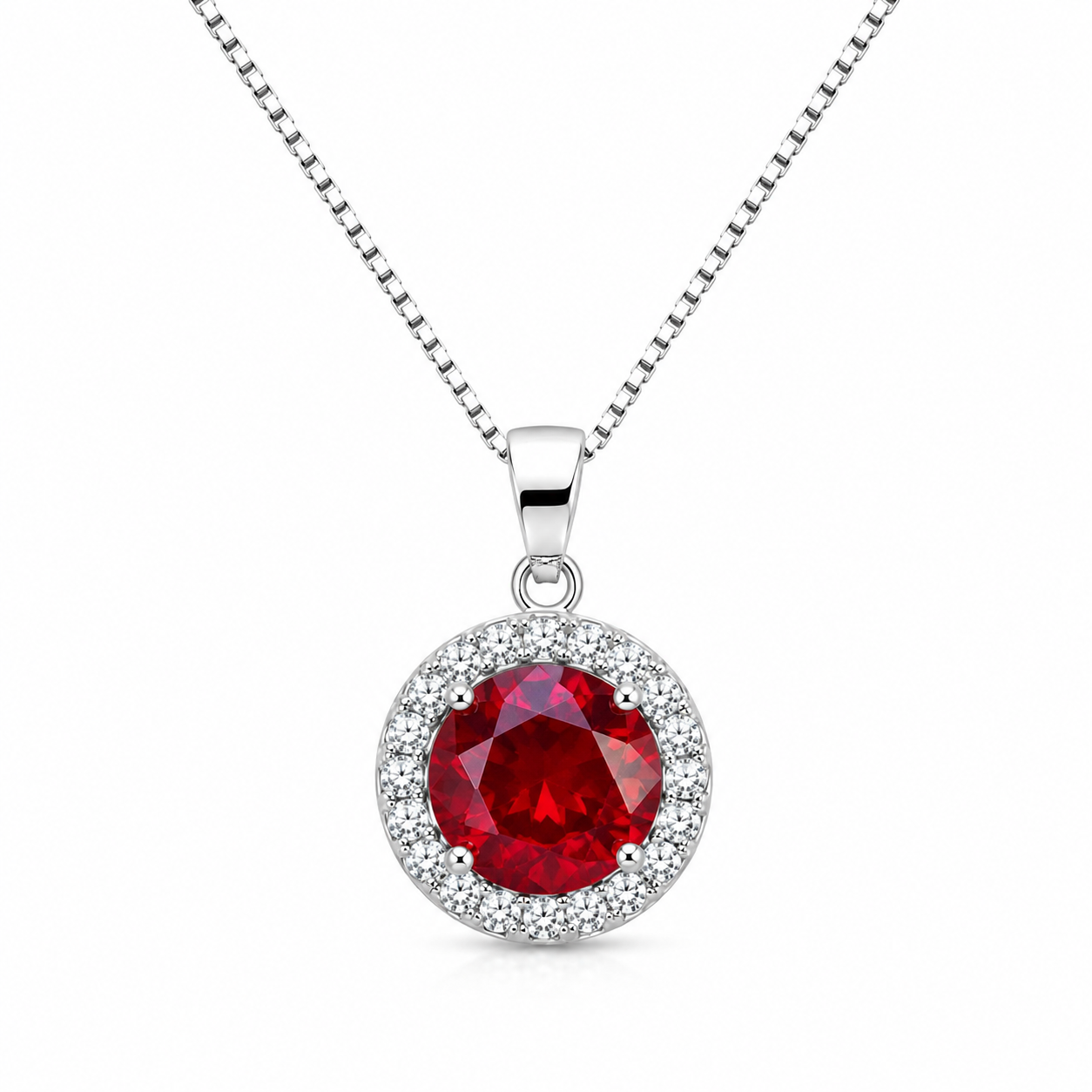 Royale Ruby Halo Pendant Set Necklace