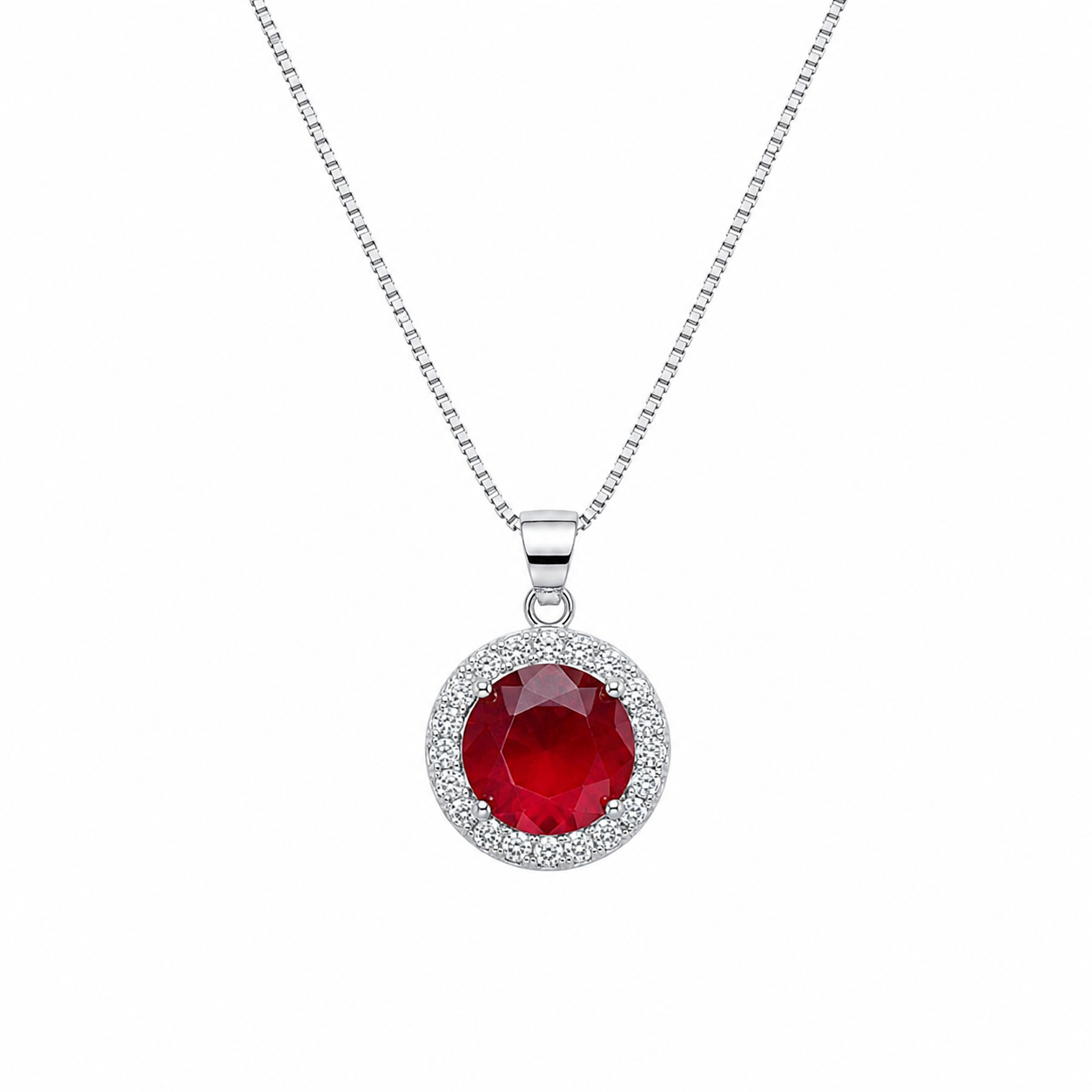 Royale Ruby Halo Pendant Set Necklace