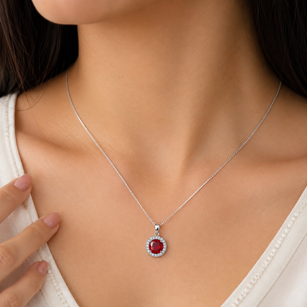 Royale Ruby Halo Pendant Set Necklace
