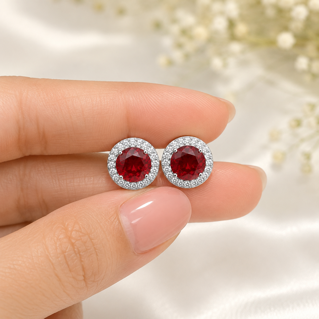 Royale Ruby Halo Pendant Set Necklace