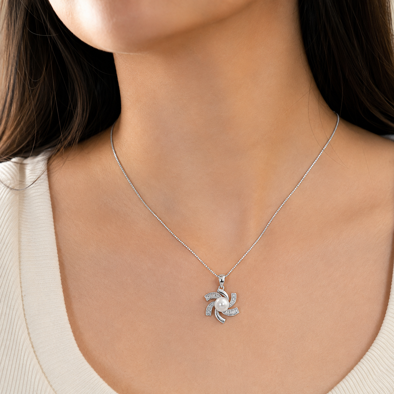 Moon Pearl Swirl Pendant Set Necklace