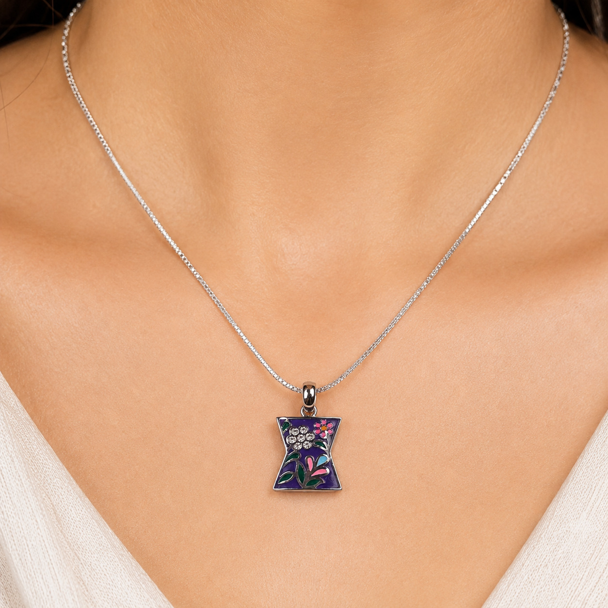 Purple Floral Enamel Pendant Set